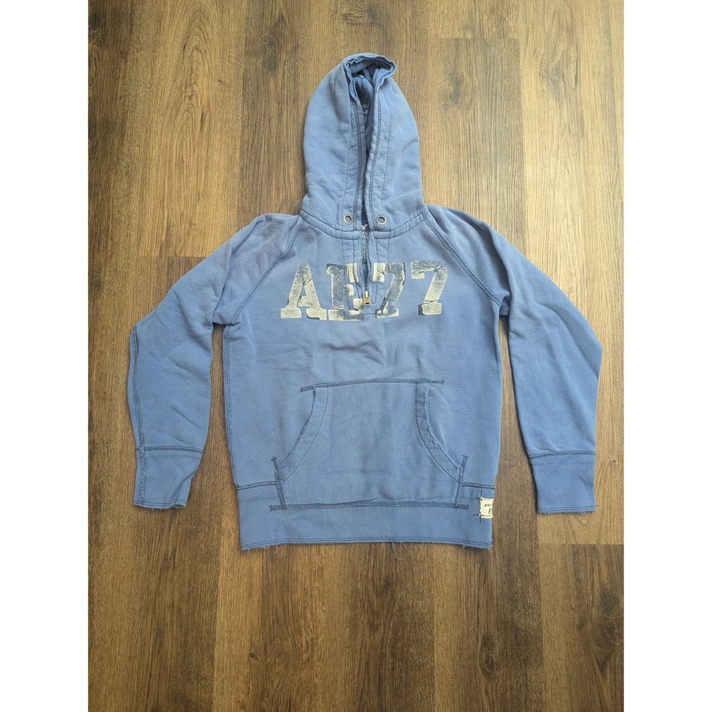 American Eagle Hoodie Womens XS Blue Graphic Pullover‎ Fleece Cotton Y2K
